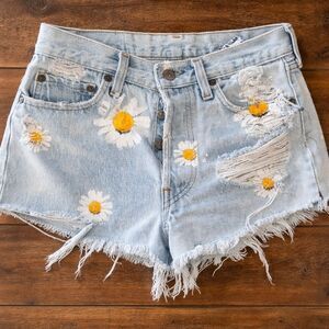 Furst of a Kind Levi’s Upcycled Daisy Painted Denim Shorts